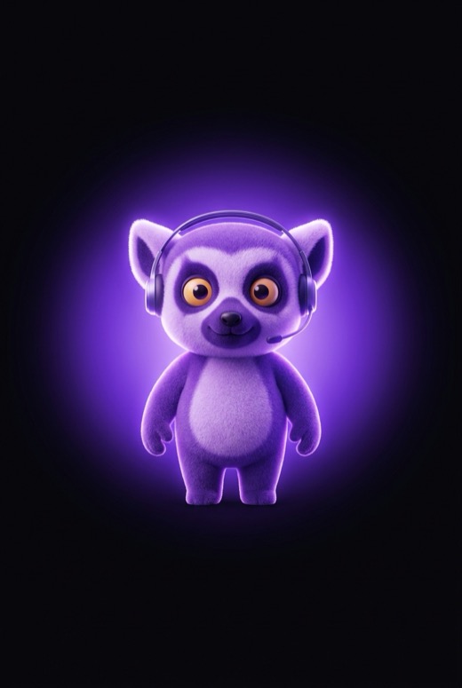 ChatLemur's purple lemur mascot wearing a headset, glowing with a soft violet aura on a dark background — the accessibility-first, voice-led spirit of the product, not a photo of a real person.